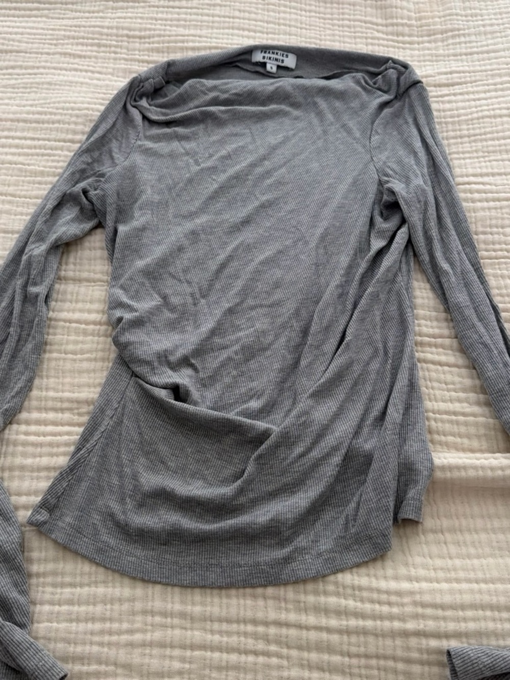 Frankie's Bikinis Lightweight Gray Ribbed Long Sleeve Top